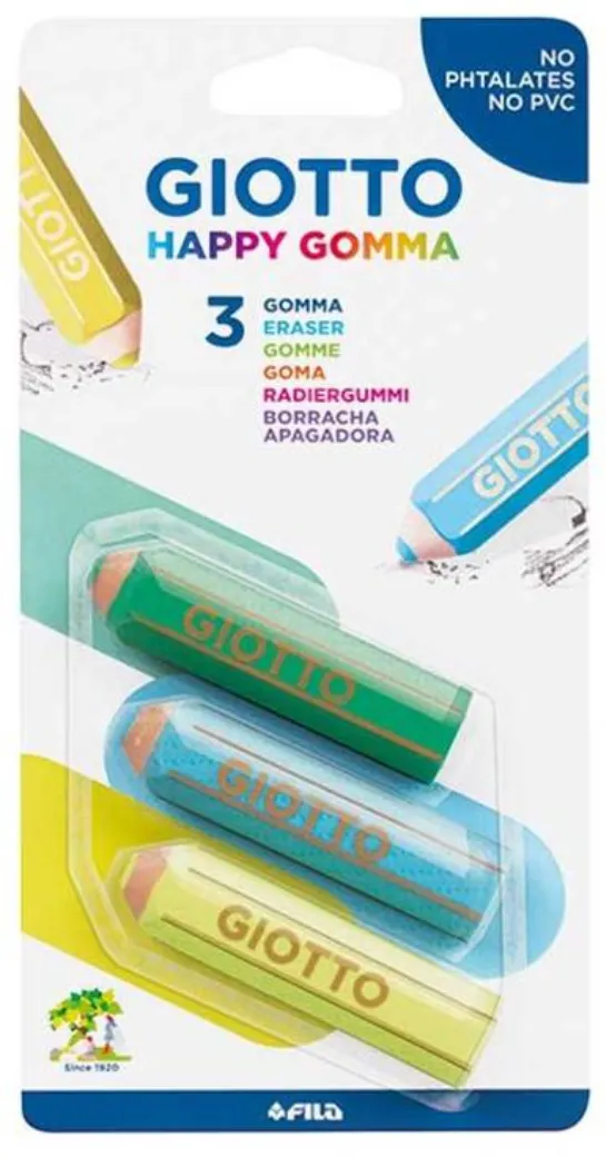 GIOTTO Radiera in forma de creion colorat, 65mm x D15mm, 3buc/blister GIOTTO Happy Gomma