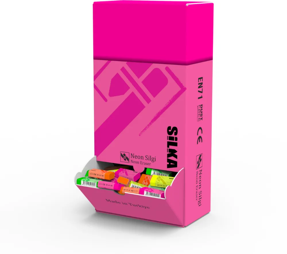 Silka Display cu radiere pt creion, 44x22x13.5mm, 240buc/display, SILKA Neon - asortate