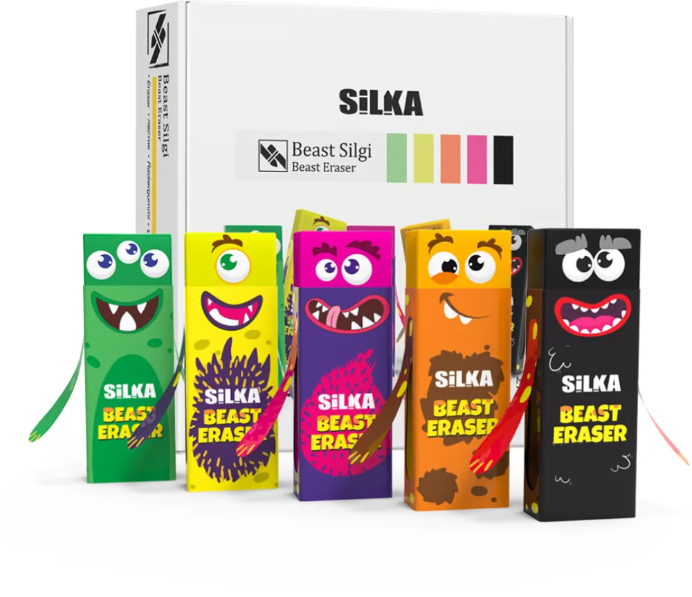 Silka Cutie cu radiere pt creion, nu lasa reziduuri, 20buc/cutie, SILKA Beast - design monstri