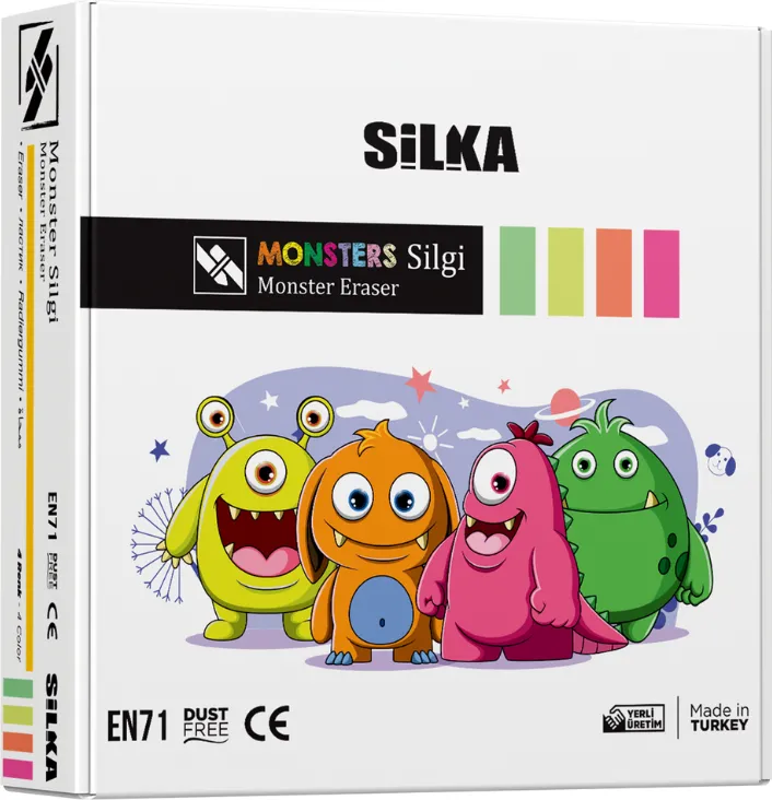 Silka Cutie cu radiere pt creion, nu lasa reziduuri, 20buc/cutie, SILKA Moster - design monstri