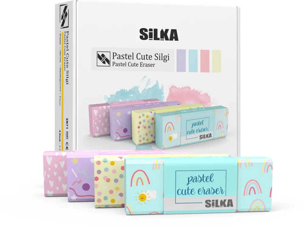 Silka Cutie cu radiere pt creion, nu lasa reziduuri, 20buc/cutie, SILKA Pastel Cute - design asortat