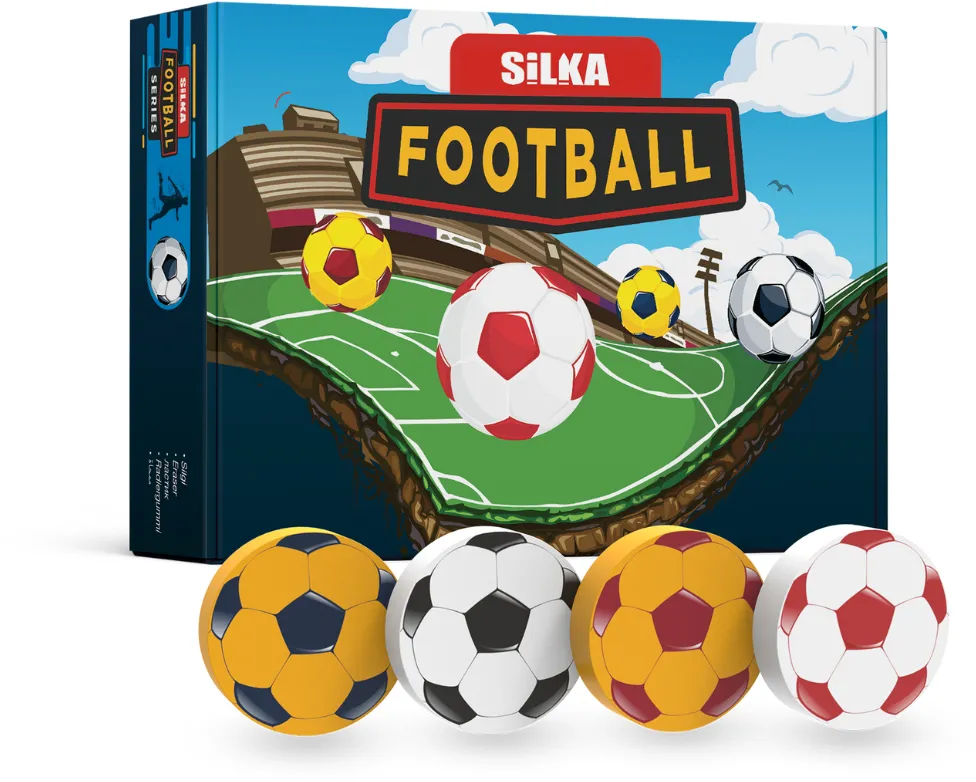 Silka Cutie cu radiere pt creion, nu lasa reziduuri, 36buc/cutie, SILKA Football-forma rotunda, design aso