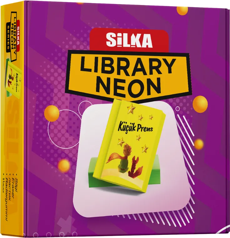 Silka Cutie cu radiere pt creion, nu lasa reziduuri, 36buc/cutie, SILKA Library Neon - design carti de cit