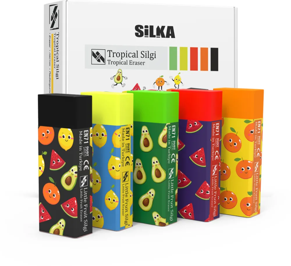 Silka Cutie cu radiere pt creion, nu lasa reziduuri, 20buc/cutie, SILKA Tropical - design fructe