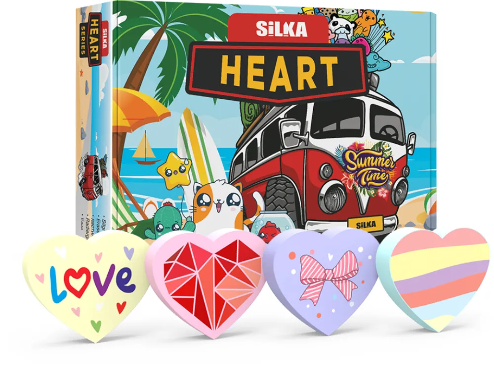 Silka Cutie cu radiere pt creion, nu lasa reziduuri, 36buc/cutie, SILKA Heart-forma inima, design asortat