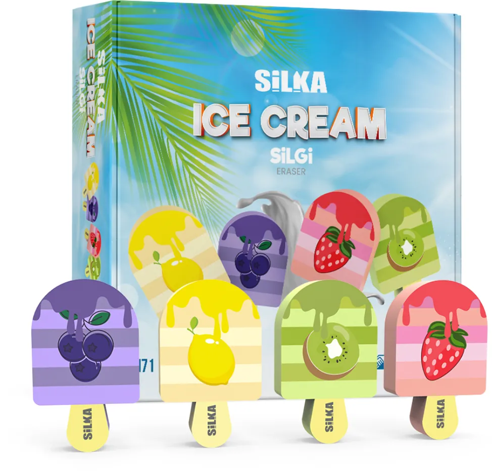 Silka Cutie cu radiere pt creion, nu lasa reziduuri, 36buc/cutie, SILKA Ice Cream-design inghetata cu fruc