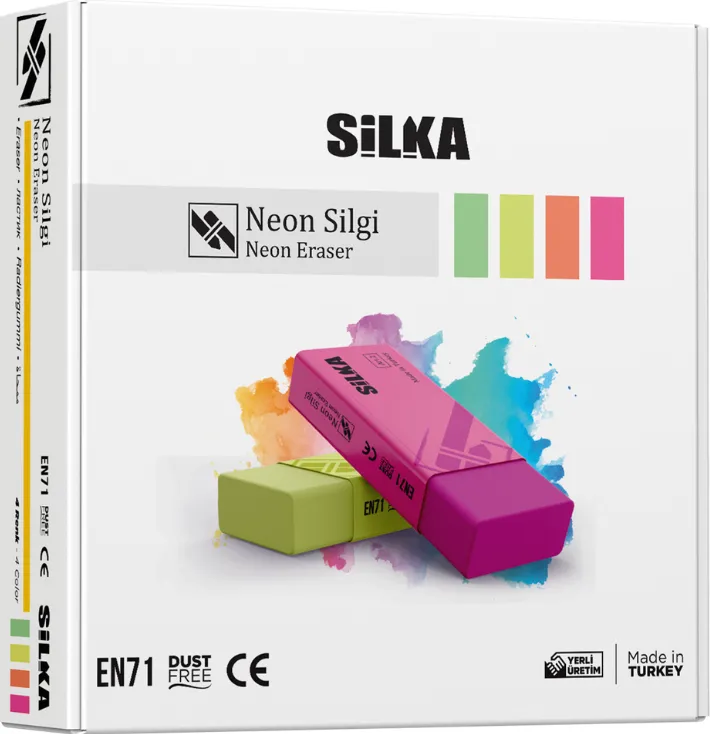 Silka Radiera pentru creion, 59.5x22x11mm, PVC-free, nu lasa reziduuri, SILKA Neon - culori asortate