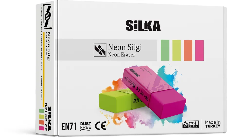 Silka Radiera pentru creion, 44x22x13.5mm, PVC-free, nu lasa reziduuri, SILKA Neon - culori asortate