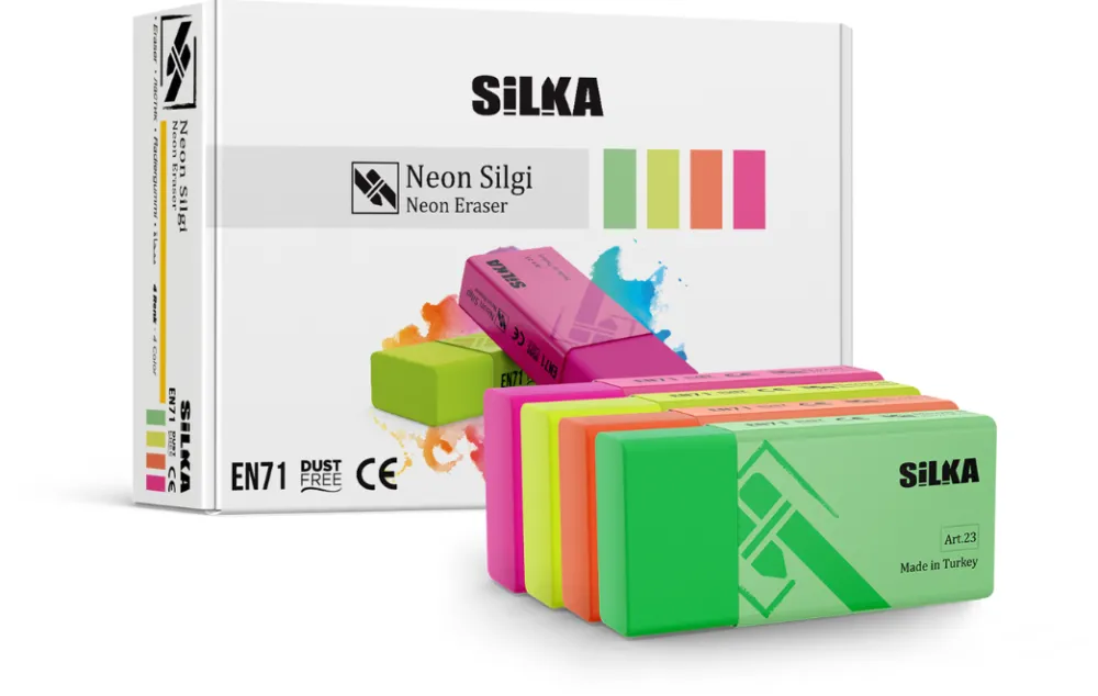 Silka Radiera pentru creion, 39.5x18.5x12mm, PVC-free, nu lasa reziduuri, SILKA Neon - culori asortate