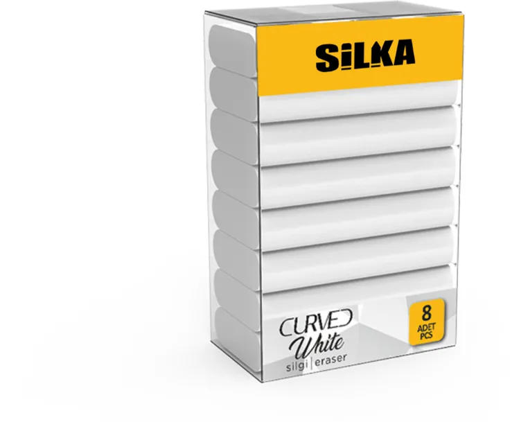 Silka Radiera pentru creion, 42x8x23mm, PVC-free, nu lasa reziduuri, 8buc/set, SILKA Curved White - albe