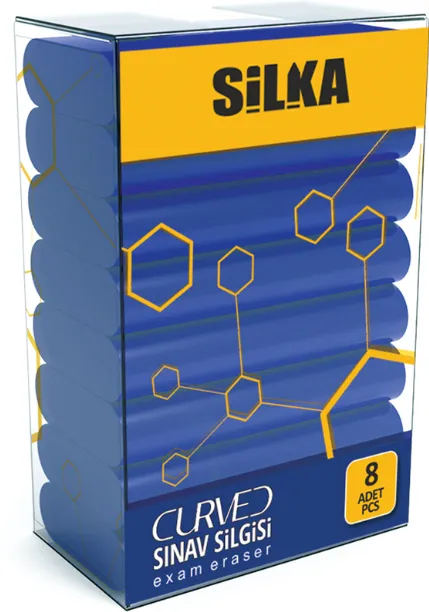 Silka Radiera pentru creion, 42x8x23mm, PVC-free, nu lasa reziduuri, 8buc/set, SILKA Curved Exam -albastre