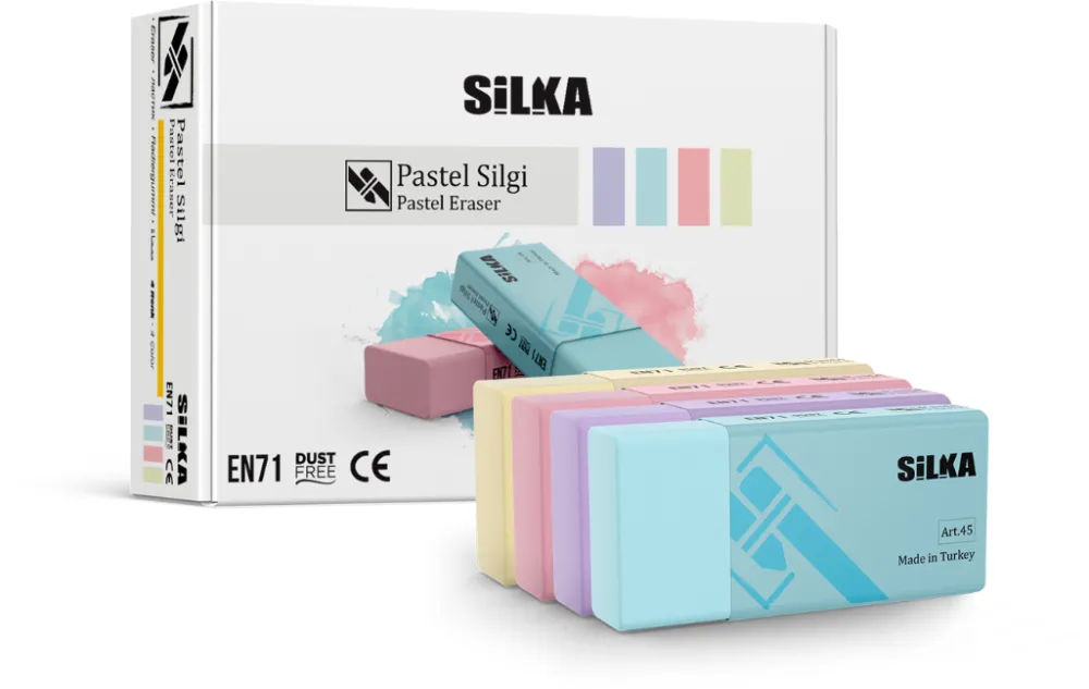 Silka Radiera pentru creion, 39.5x18.5x12mm, PVC-free, nu lasa reziduuri, SILKA Pastel - culori asortate