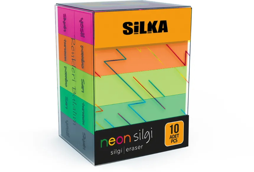 Silka Radiera pt creion, 38x10x16mm, PVC-free, nu lasa reziduuri, 10buc/set, SILKA Corner Neon - asortate