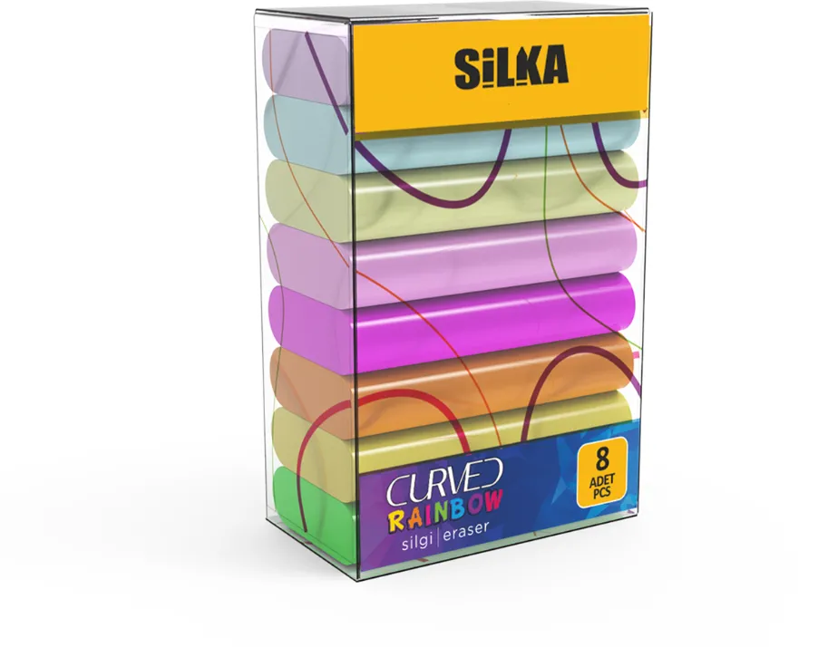 Silka Radiera pt creion, 42x8x23mm, PVC-free, nu lasa reziduuri, 8buc/set, SILKA Curved Rainbow - asortate