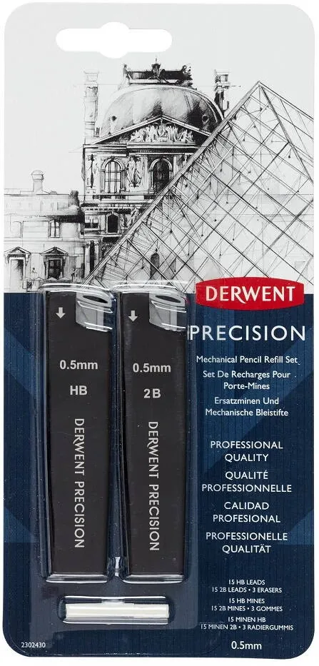 DERWENT Rezerva mine si radiere DERWENT Professional, pentru creion mecanic, HB/2B 0.5 mm, 30 buc/set, negru