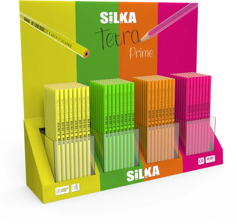 Silka Display cu creioane, 4culori x 72buc(288buc)/display, SILKA Tetra Prime