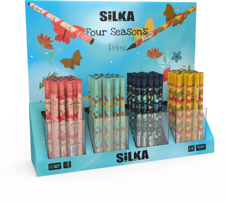 Silka Display cu creioane, 4modele x 40buc(160buc)/display, SILKA Four Seasons Jumbo