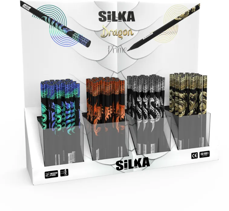 Silka Display cu creioane, 4modele x 40buc(160buc)/display, SILKA Dragon Jumbo