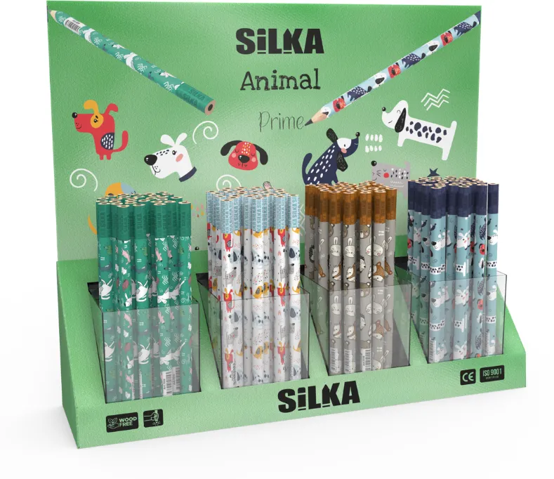 Silka Display cu creioane, 4modele x 40buc(160buc)/display, SILKA Animal Jumbo