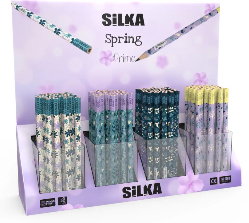 Silka Display cu creioane, 4modele x 40buc(160buc)/display, SILKA Spring Jumbo
