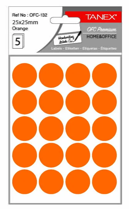 Tanex Etichete autoadezive rotunde, D25 mm, 100 buc/set, TANEX, portocaliu