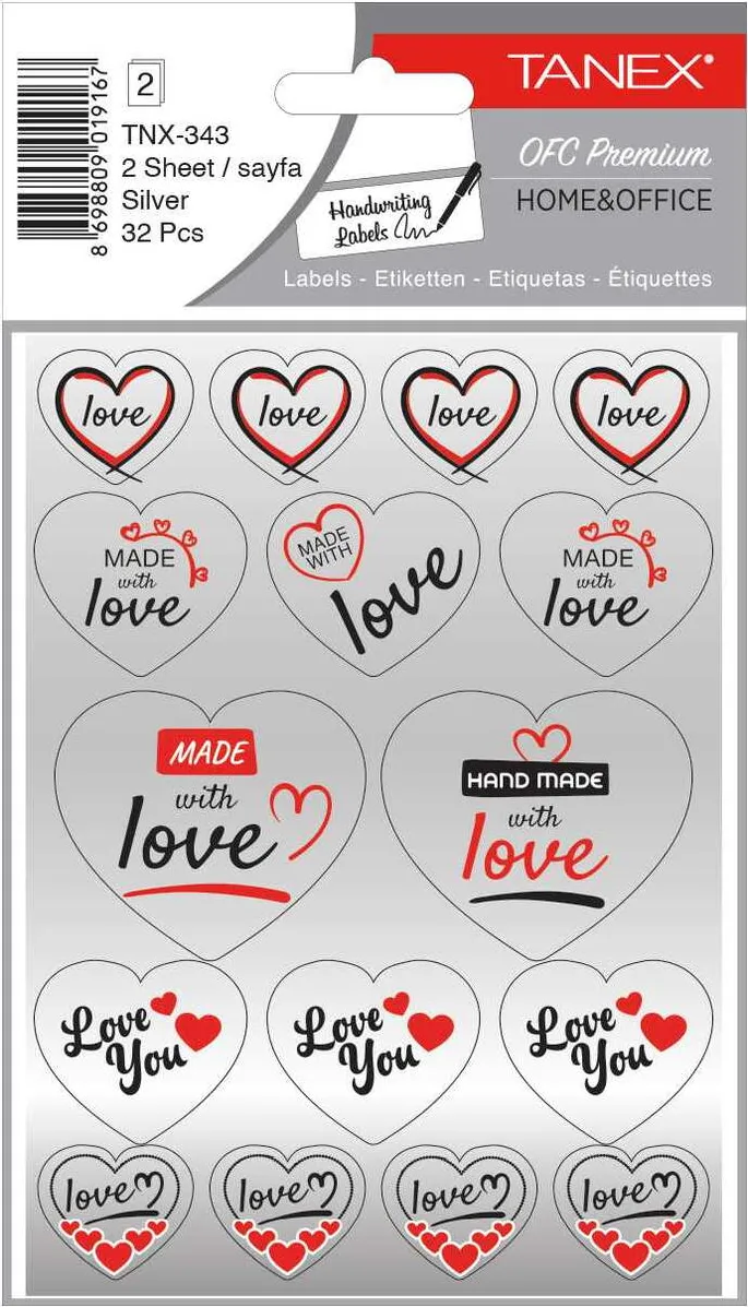 Tanex Stickere decorative, 2 file/set, TANEX Kids, inimi argintii