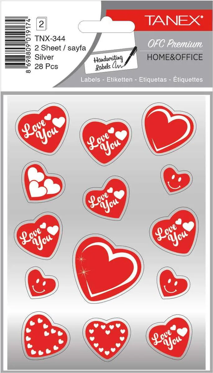 Tanex Stickere decorative, 2 file/set, TANEX Kids, inimi argintii