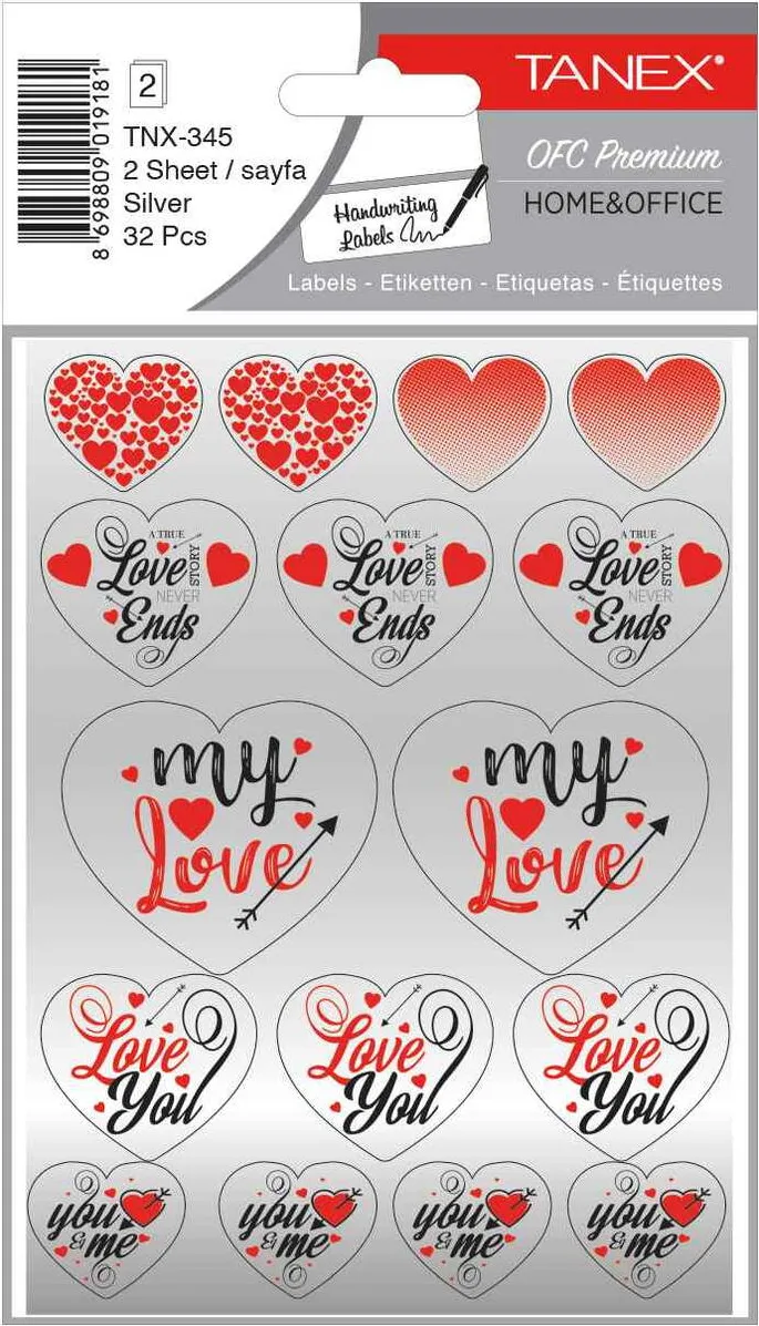 Tanex Stickere decorative, 2 file/set, TANEX Kids, inimi argintii