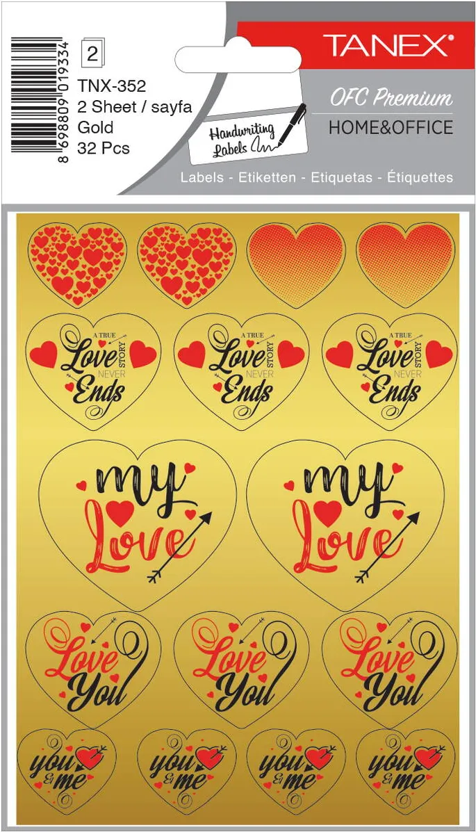 Tanex Stickere decorative, 2 file/set, TANEX Kids, inimi aurii