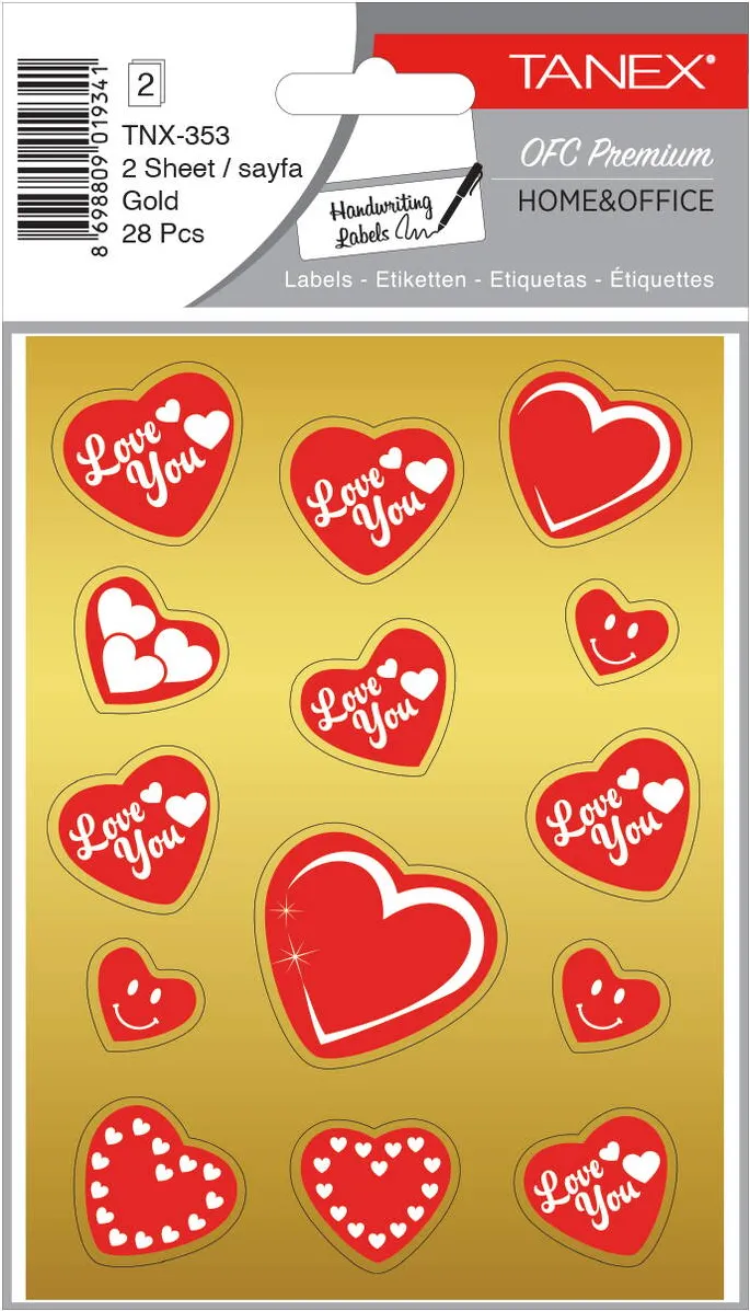 Tanex Stickere decorative, 2 file/set, TANEX Kids, inimi aurii