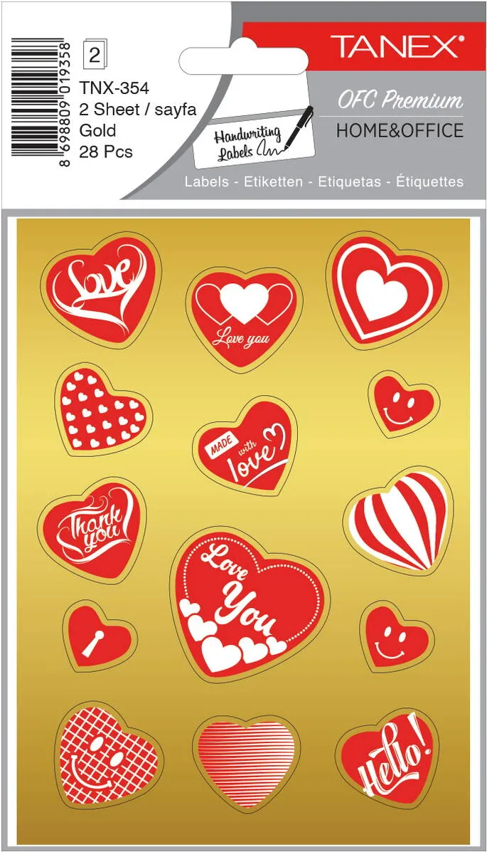 Tanex Stickere decorative, 2 file/set, TANEX Kids, inimi aurii