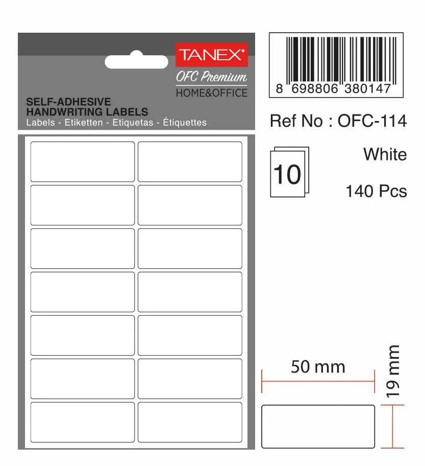 Tanex Etichete autoadezive, 19 x 50 mm, 140 buc/set, TANEX, alb