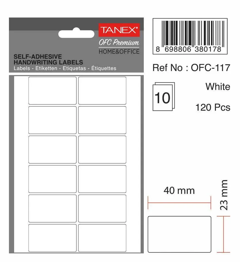 Tanex Etichete autoadezive, 23 x 40 mm, 120 buc/set, TANEX, alb
