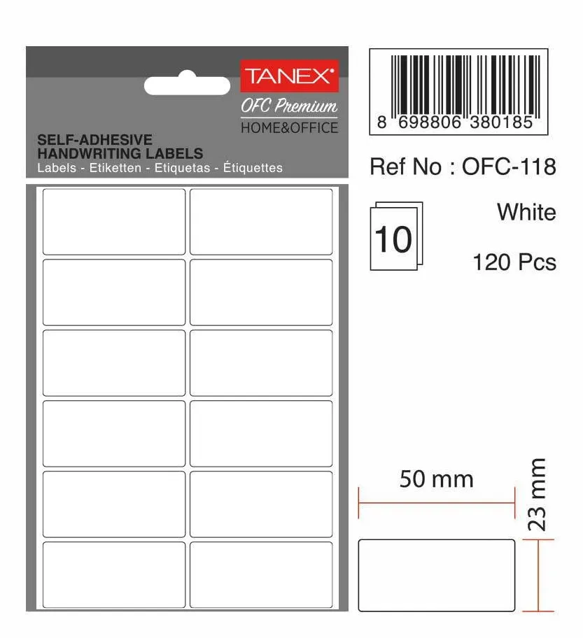 Tanex Etichete autoadezive, 23 x 50 mm, 120 buc/set, TANEX, alb