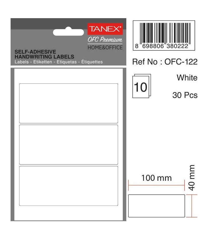 Tanex Etichete autoadezive, 40 x 100 mm, 30 buc/set, TANEX, alb
