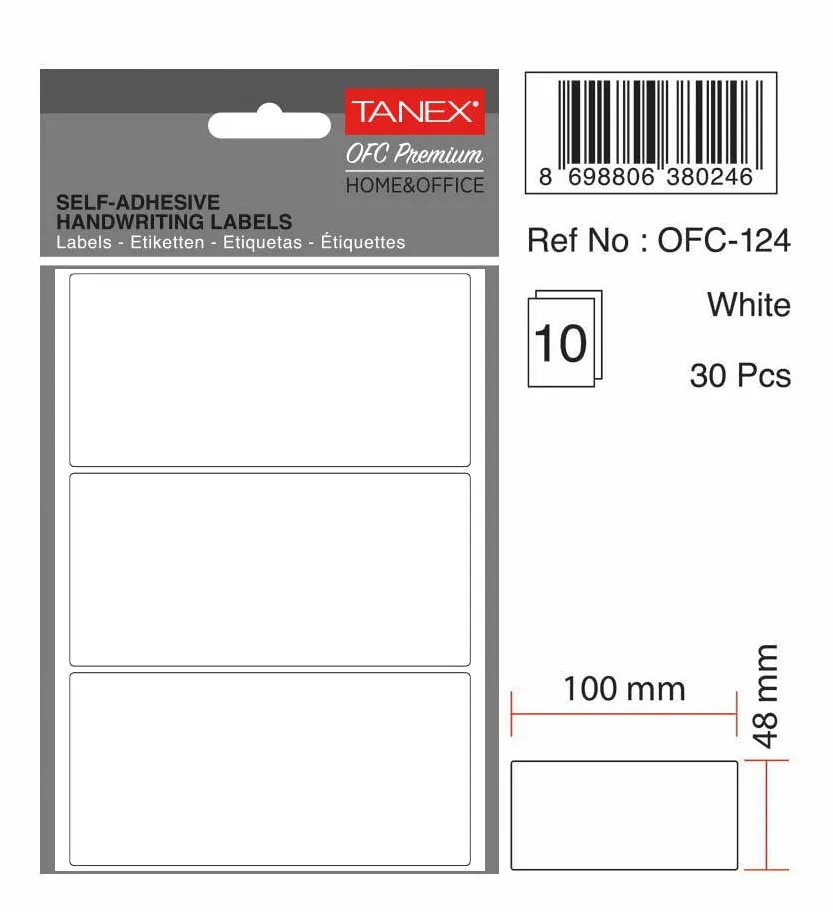 Tanex Etichete autoadezive, 48 x 100 mm, 30 buc/set, TANEX, alb