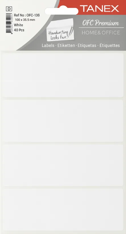 Tanex Etichete autoadezive, 100 x 35.5 mm, 80 buc/set, TANEX, alb