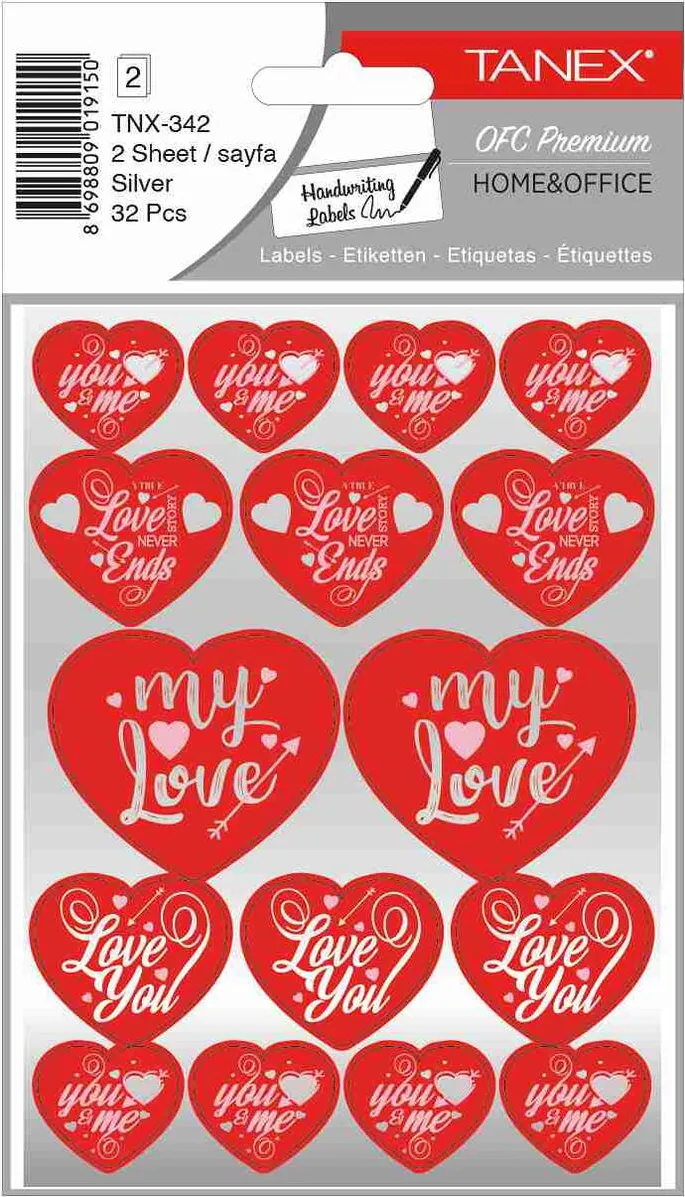 Tanex Stickere decorative, 2 file/set, TANEX Kids, inimi argintii