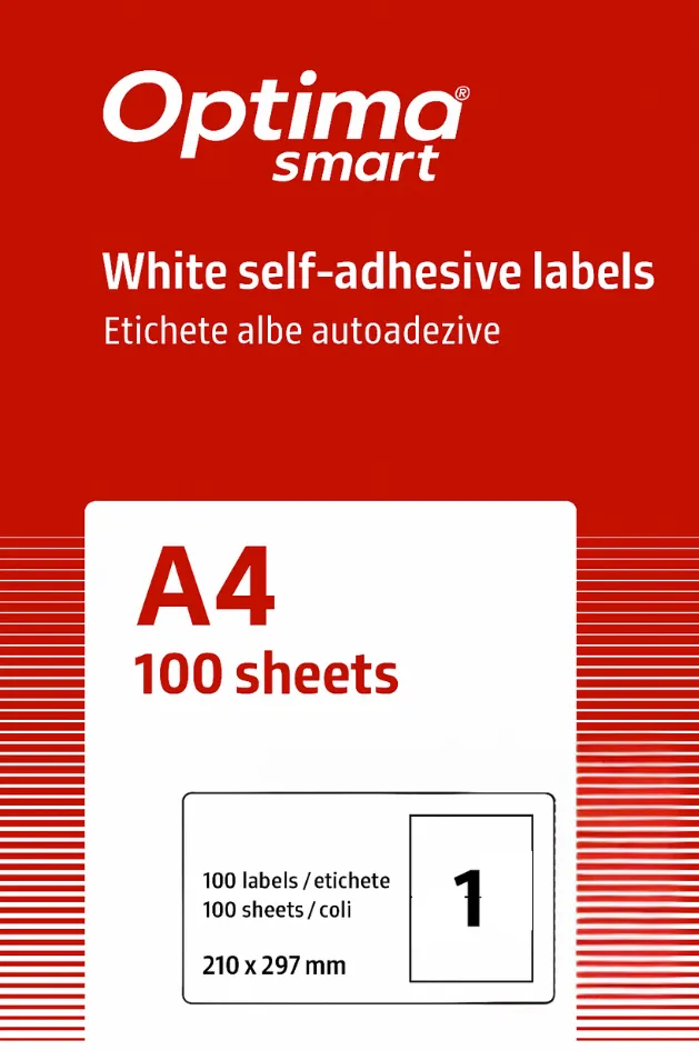 Etichete aut OPTIMA Smart Etichete albe autoadezive 1/A4, 210 x 297 mm, 100 coli/top, Optima Smart