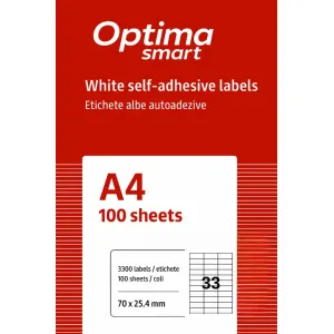 Etichete aut OPTIMA Smart Etichete albe autoadezive 33/A4, 70 x 25.4 mm, 100 coli/top, Optima Smart
