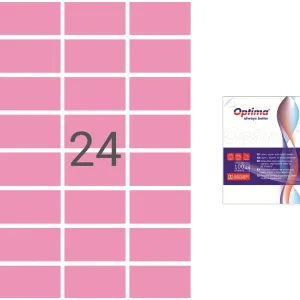 Etichete Optima Etichete color autoadezive 24/A4, 70 x 37 mm, 100 coli/top, Optima - roz