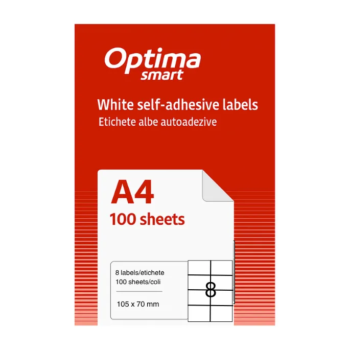 Etichete aut OPTIMA Smart Etichete albe autoadezive 8/A4, 105 x 70 mm, 100 coli/top, Optima Smart