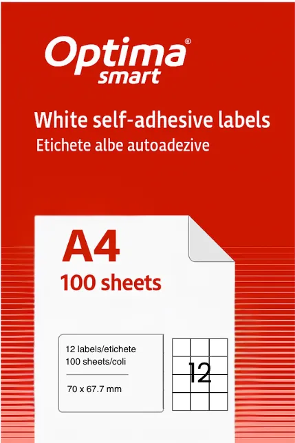 Etichete aut OPTIMA Smart Etichete albe autoadezive 12/A4, 70 x 67.7 mm, 100 coli/top, Optima Smart