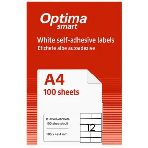 Etichete aut OPTIMA Smart Etichete albe autoadezive 12/A4, 105 x 49.5 mm, 100 coli/top, Optima Smart