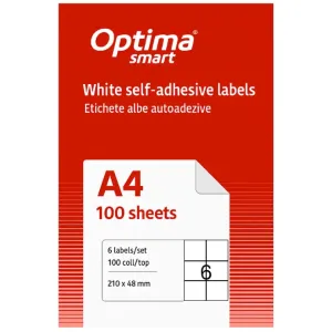 Etichete aut OPTIMA Smart Etichete albe autoadezive 6/A4, 210 x 48 mm, 100 coli/top, Optima Smart