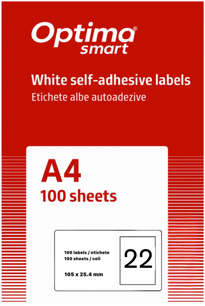 Etichete aut OPTIMA Smart Etichete albe autoadezive 22/A4, 105 x 25.4 mm, 100 coli/top, Optima Smart