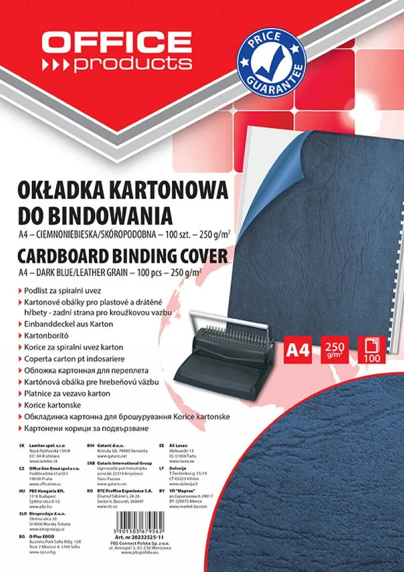 Office Products Coperta carton imitatie piele 250g/mp, A4, 100/top Office Products - bleumarin