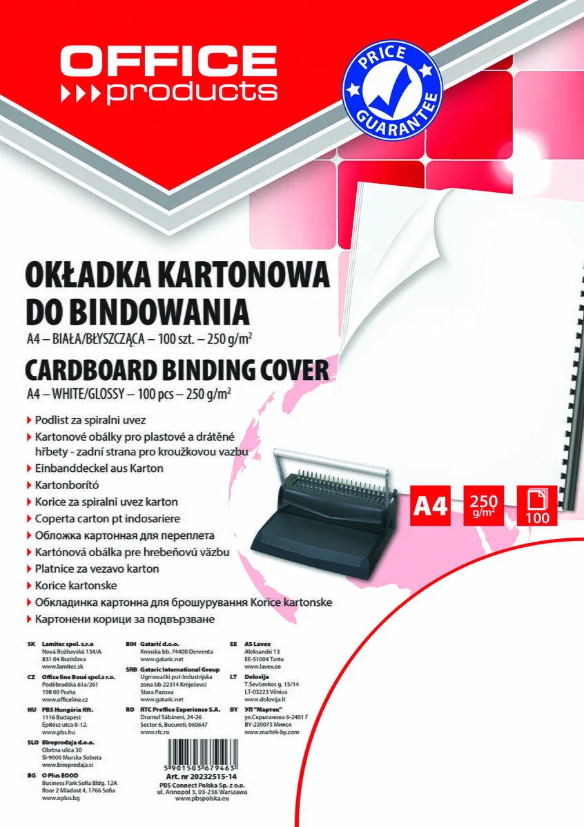 Office Products Coperta carton lucios 250g/mp, A4, 100/top, Office Products - alb