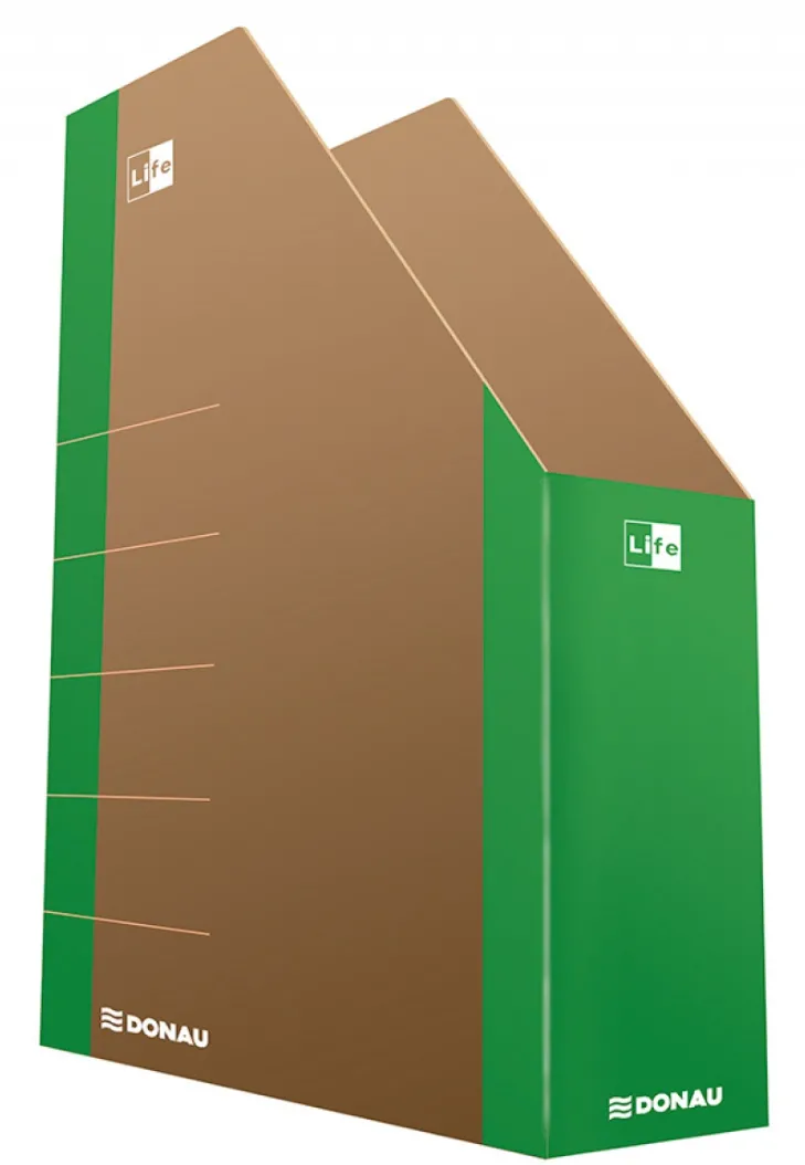 DONAU Suport vertical pentru cataloage, A4 - 8cm latime, carton 800gsm, DONAU Life - margine verde