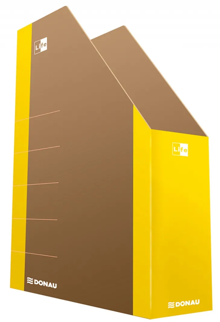 DONAU Suport vertical pentru cataloage, A4 - 8cm latime, carton 800gsm, DONAU Life - margine galbena